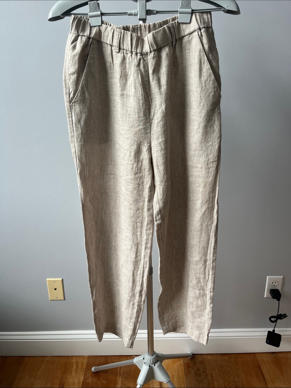 Quince Natural Beige Relaxed Linen Chinos with Elastic Waist